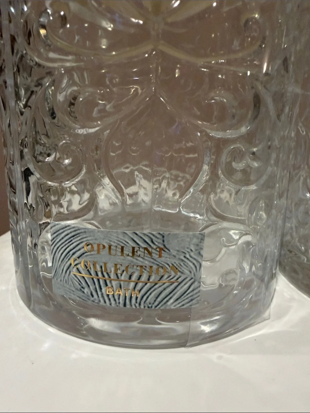Opulent Collection Embossed Glass Bath Storage Jars, Set of 2
